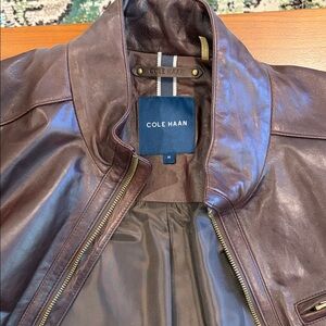 Cole Haan Men's Dark Brown Leather Bomber Jacket
